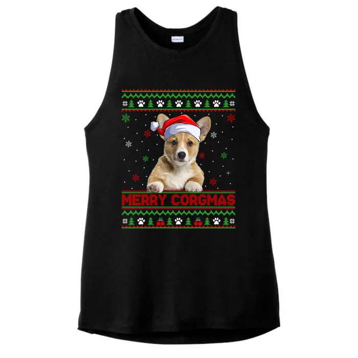 Merry Corgmas Corgi Dog Ugly Xmas Santa Corgi Christmas Gift Ladies Tri-Blend Wicking Tank