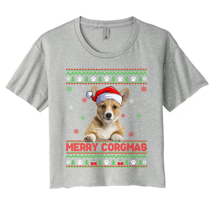 Merry Corgmas Corgi Dog Ugly Xmas Santa Corgi Christmas Gift Women's Crop Top Tee