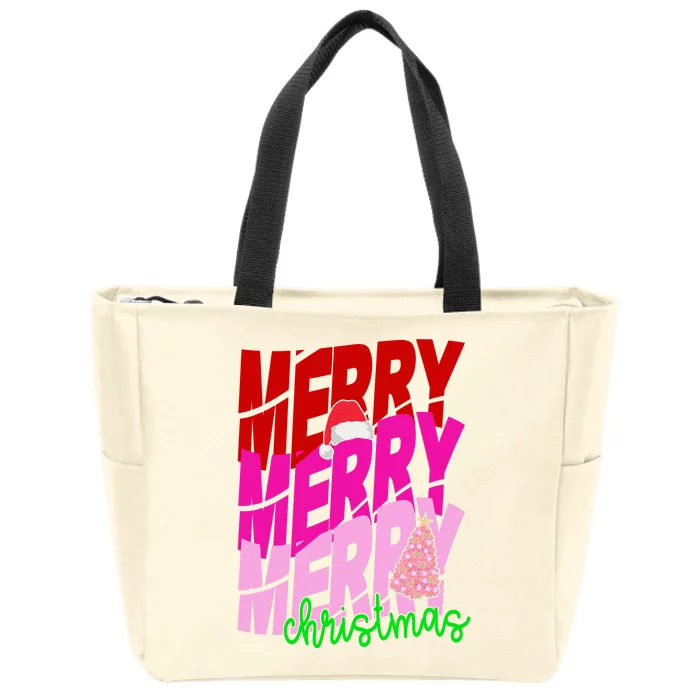 Merry Christmas Cute Holiday Gift Zip Tote Bag