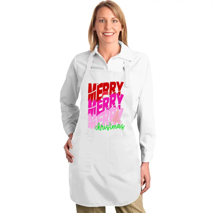 Merry Christmas Cute Holiday Gift Full-Length Apron With Pocket