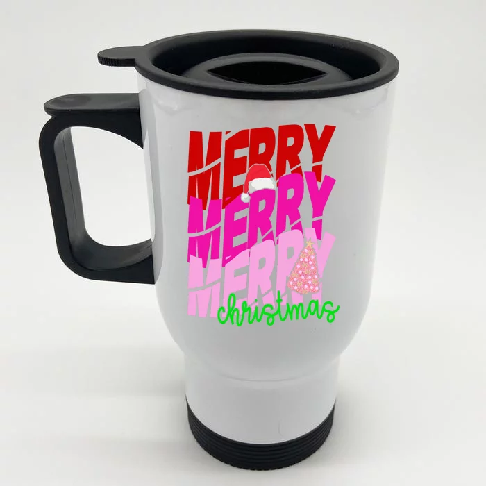 Merry Christmas Cute Holiday Gift Front & Back Stainless Steel Travel Mug