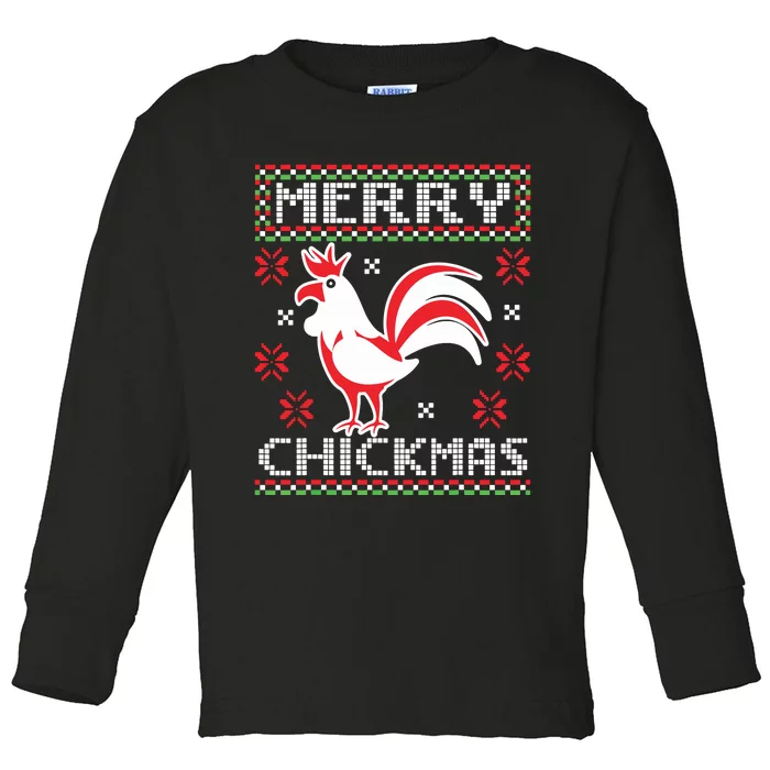 Merry Chickmas Chicken Ugly Christmas Sweater Toddler Long Sleeve Shirt