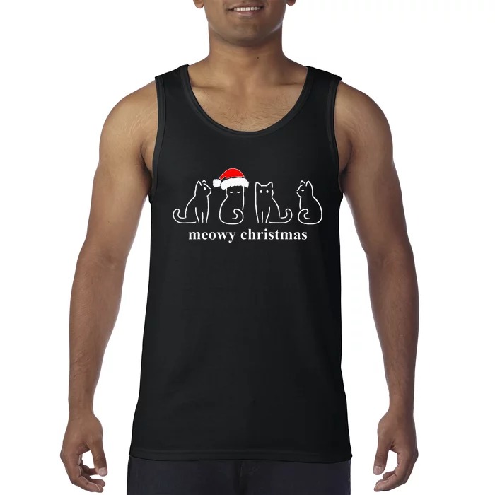 Meowy Catmas Cat Christmas Cute Kitten Cats Santa Hat Xmas Tank Top