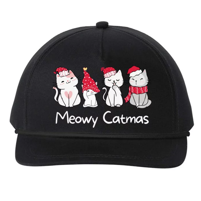 Meowy Catmas Cute, Funny Cat Christmas - Merry Catmas Snapback Five-Panel Rope Hat