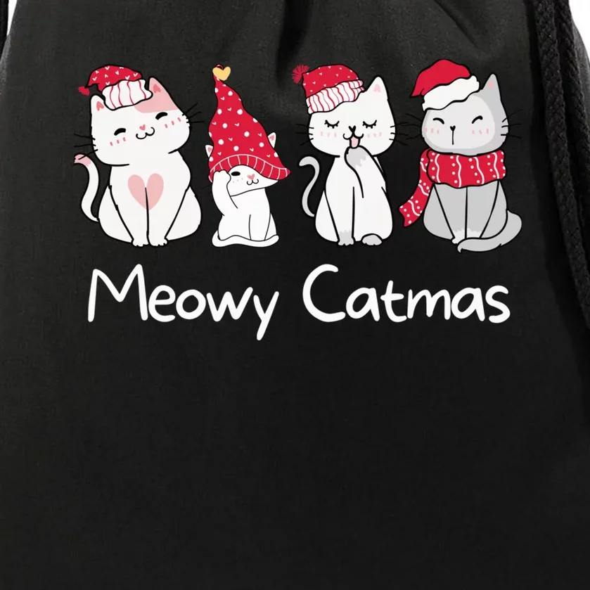 Meowy Catmas Cute, Funny Cat Christmas - Merry Catmas Drawstring Bag