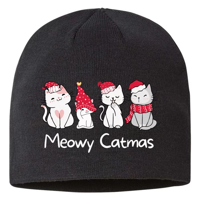 Meowy Catmas Cute, Funny Cat Christmas - Merry Catmas 8 1/2in Sustainable Knit Beanie