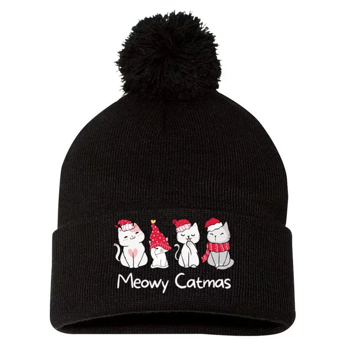 Meowy Catmas Cute, Funny Cat Christmas - Merry Catmas Pom Pom 12in Knit Beanie