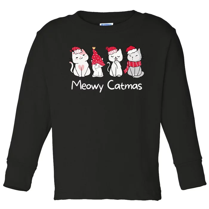 Meowy Catmas Cute, Funny Cat Christmas - Merry Catmas Toddler Long Sleeve Shirt