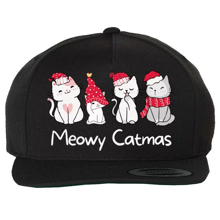 Meowy Catmas Cute, Funny Cat Christmas - Merry Catmas Wool Snapback Cap