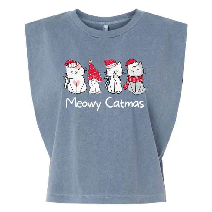 Meowy Catmas Cute, Funny Cat Christmas - Merry Catmas Garment-Dyed Women's Muscle Tee