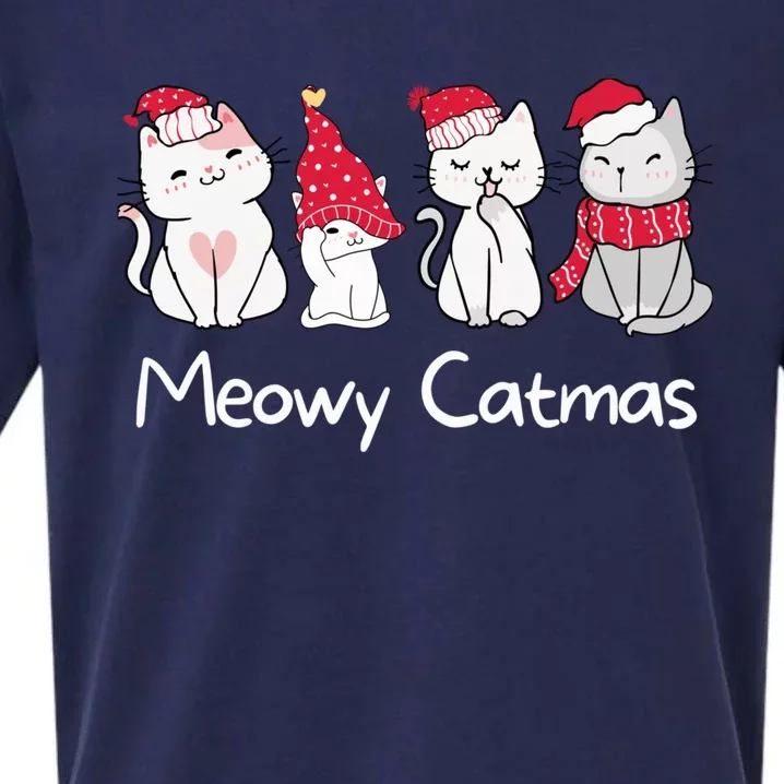 Meowy Catmas Cute, Funny Cat Christmas - Merry Catmas Sueded Cloud Jersey T-Shirt