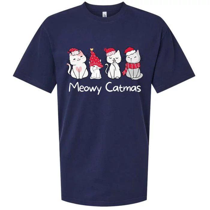 Meowy Catmas Cute, Funny Cat Christmas - Merry Catmas Sueded Cloud Jersey T-Shirt