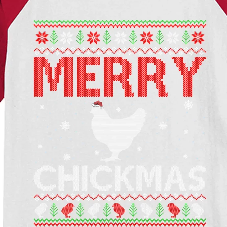 Merry Chickmas Chicken Xmas Gift Ugly Chicken Christmas Cool Gift Kids Colorblock Raglan Jersey