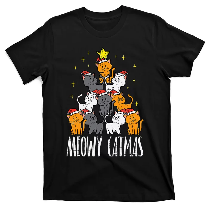 Meowy Catmas Cat Christmas Tree Xmas T-Shirt