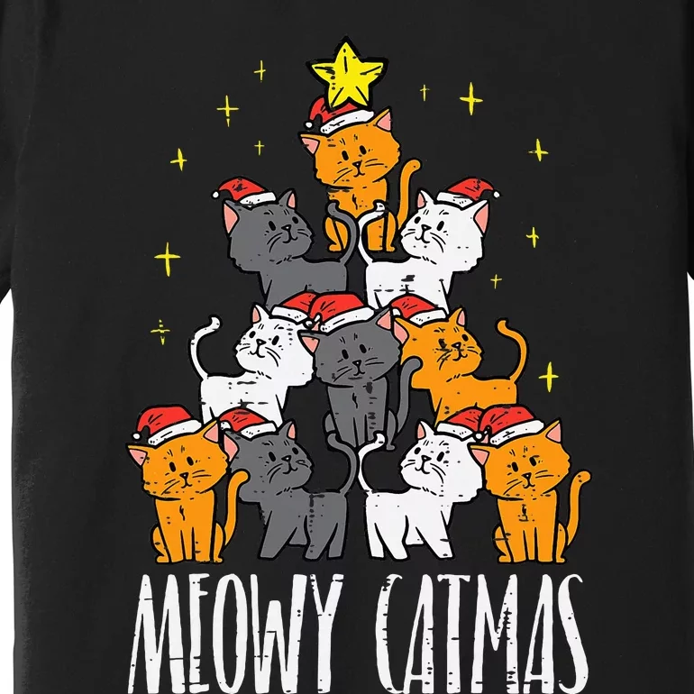 Meowy Catmas Cat Christmas Tree Xmas Premium T-Shirt