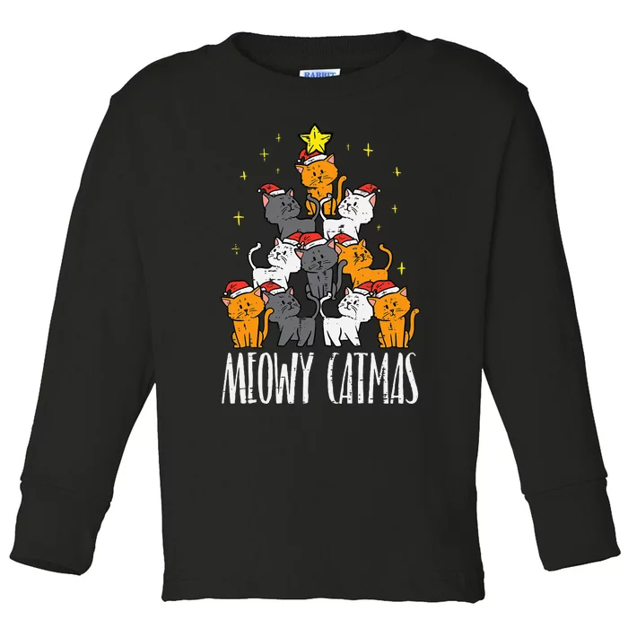 Meowy Catmas Cat Christmas Tree Xmas Toddler Long Sleeve Shirt