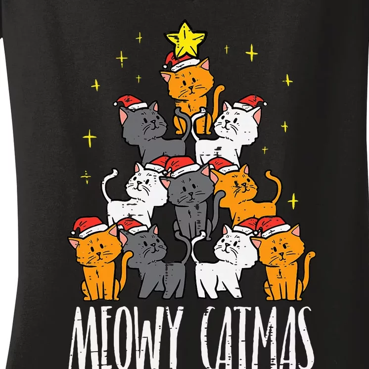 Meowy Catmas Cat Christmas Tree Xmas Women's V-Neck T-Shirt