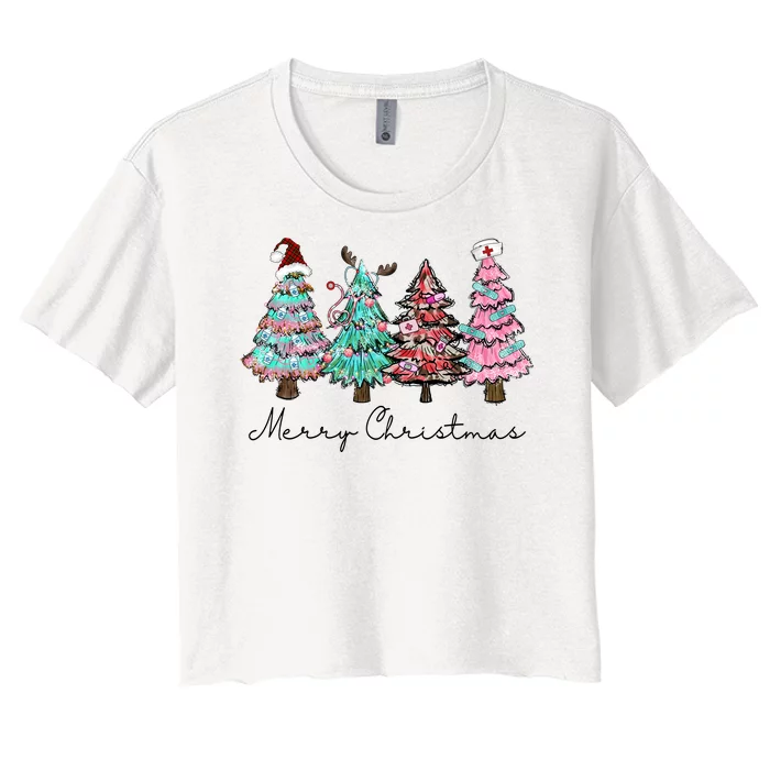 Merry Christmas Christmas Tree Women's Crop Top Tee