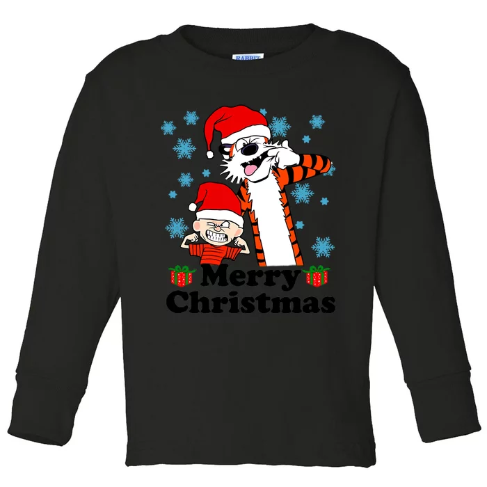 Merry Christmas Calvin Hobbes Christmas Box Funny Trending Friend Toddler Long Sleeve Shirt