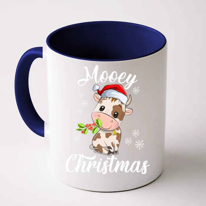 Mooey Christmas Cow Christmas Cute Cow Santa Hat Farmer Front & Back Coffee Mug