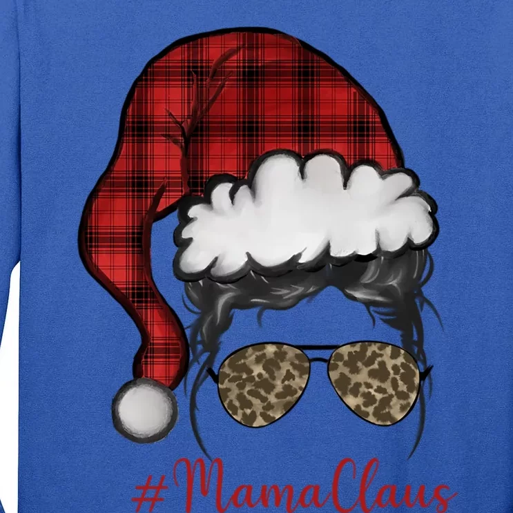 Mama Claus Cool Messy Bun Mom Funny Christmas Gift Tall Long Sleeve T-Shirt