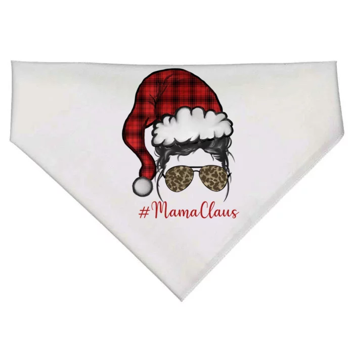 Mama Claus Cool Messy Bun Mom Funny Christmas Gift USA-Made Doggie Bandana