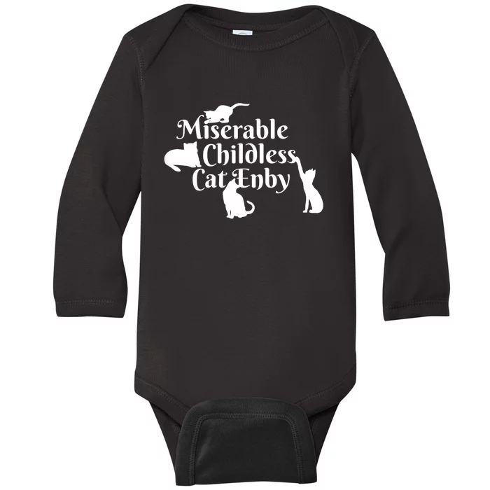 Miserable Childless Cat Enby Baby Long Sleeve Bodysuit