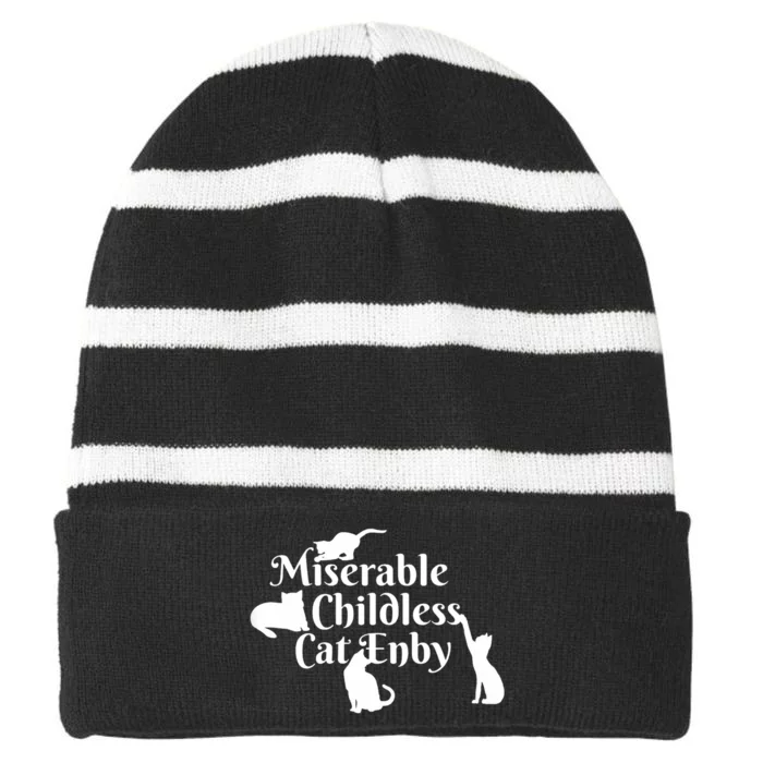 Miserable Childless Cat Enby Striped Beanie with Solid Band