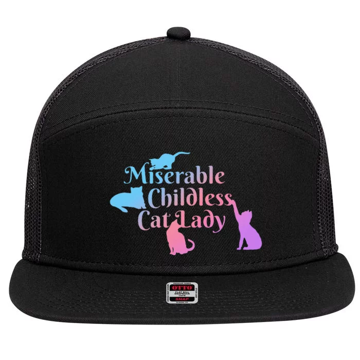 Miserable Childless Cat Lady Funny 7 Panel Mesh Trucker Snapback Hat