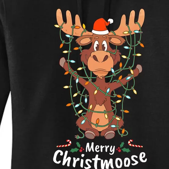 Merry Christmoose Christmas Moose Xmas Tree Lights Gifts Women's Pullover Hoodie