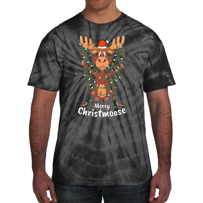 Merry Christmoose Christmas Moose Xmas Tree Lights Gifts Tie-Dye T-Shirt