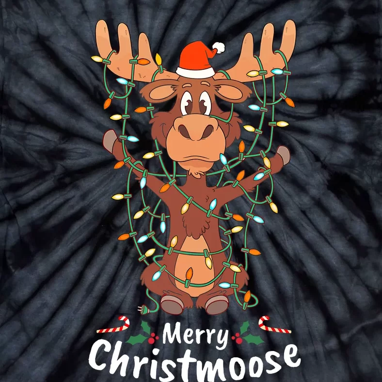 Merry Christmoose Christmas Moose Xmas Tree Lights Gifts Tie-Dye T-Shirt