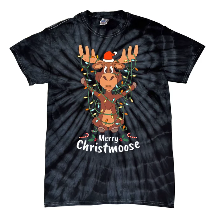 Merry Christmoose Christmas Moose Xmas Tree Lights Gifts Tie-Dye T-Shirt