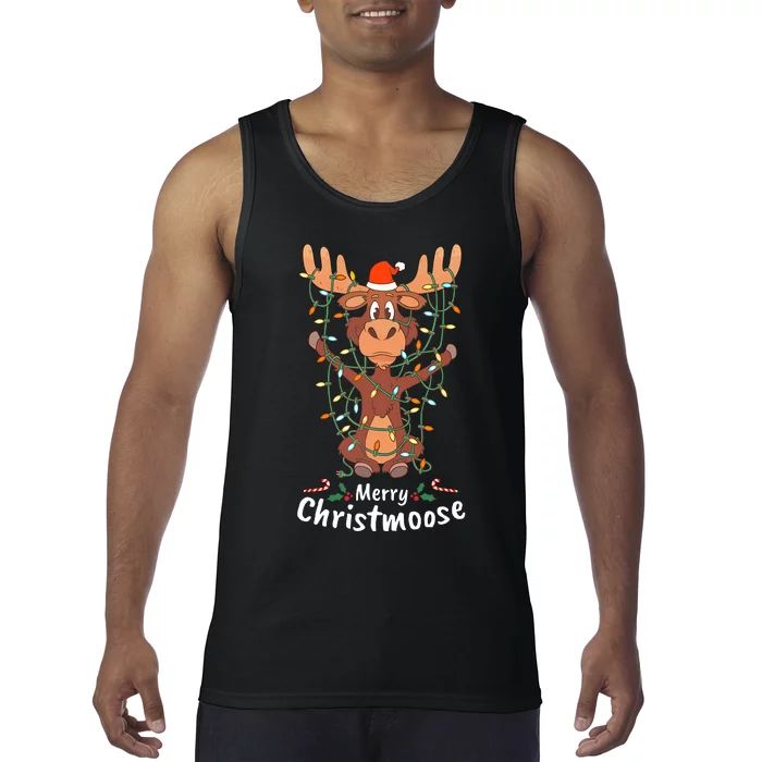 Merry Christmoose Christmas Moose Xmas Tree Lights Gifts Tank Top