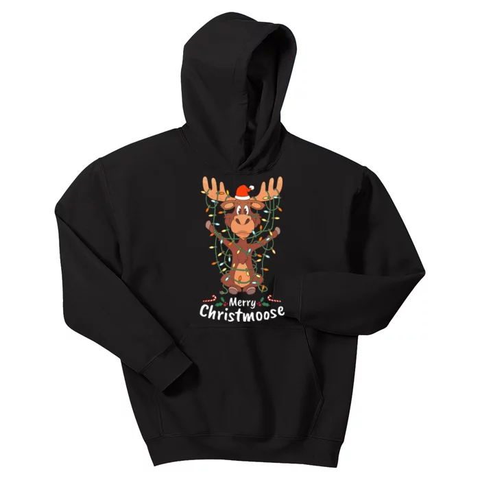 Merry Christmoose Christmas Moose Xmas Tree Lights Gifts Kids Hoodie