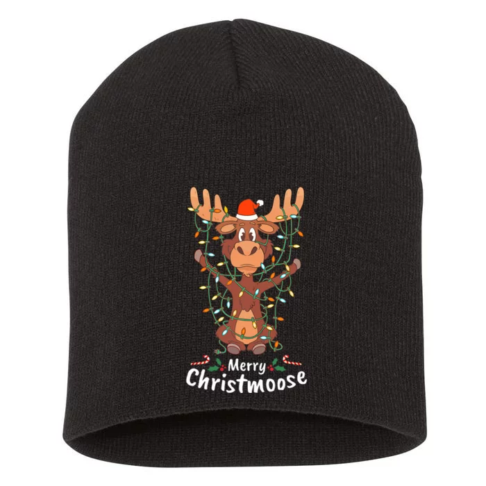 Merry Christmoose Christmas Moose Xmas Tree Lights Gifts Short Acrylic Beanie