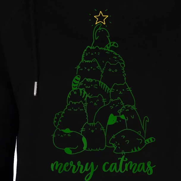 Merry Catmas Cat Christmas Tree S Girls Meowy Catmas Womens Funnel Neck Pullover Hood