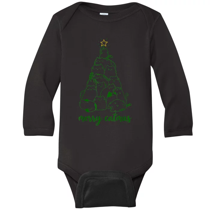 Merry Catmas Cat Christmas Tree S Girls Meowy Catmas Baby Long Sleeve Bodysuit