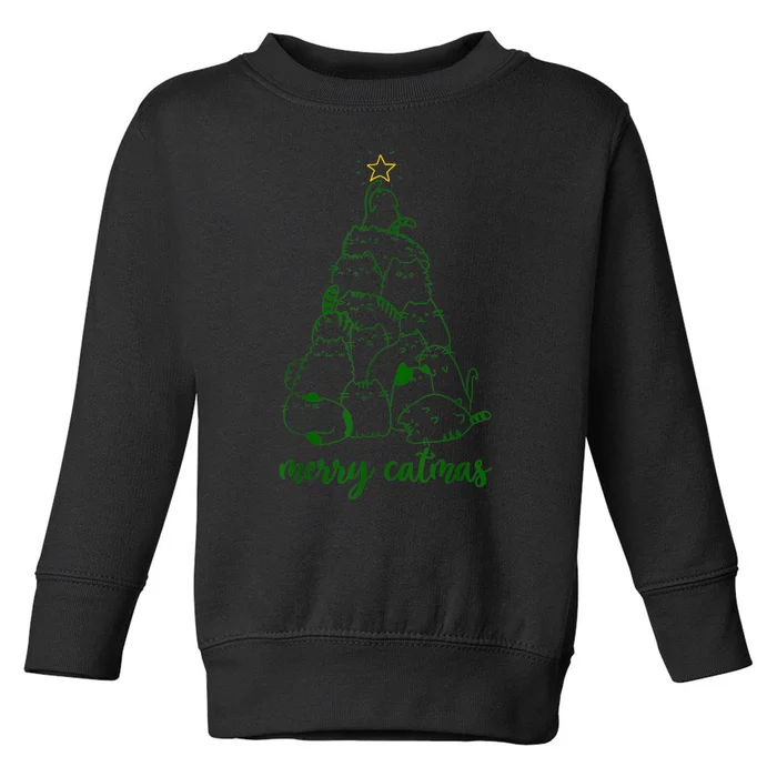 Merry Catmas Cat Christmas Tree S Girls Meowy Catmas Toddler Sweatshirt