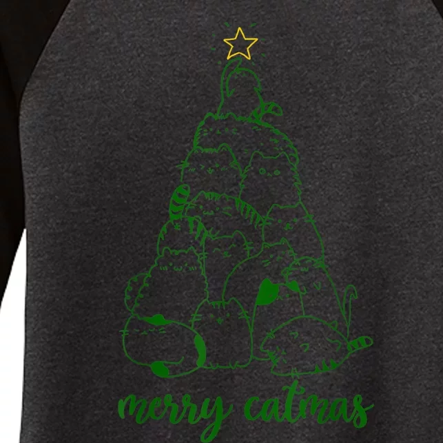 Merry Catmas Cat Christmas Tree S Girls Meowy Catmas Women's Tri-Blend 3/4-Sleeve Raglan Shirt