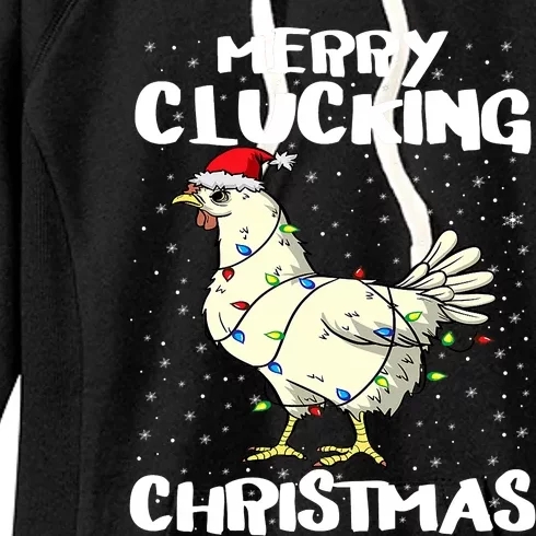 Merry Clucking Christmas Eve Pajama Funny Chicken Santa Pun Women's Fleece Hoodie