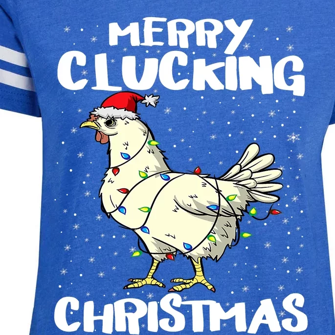 Merry Clucking Christmas Eve Pajama Funny Chicken Santa Pun Enza Ladies Jersey Football T-Shirt