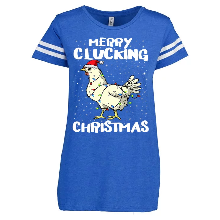 Merry Clucking Christmas Eve Pajama Funny Chicken Santa Pun Enza Ladies Jersey Football T-Shirt