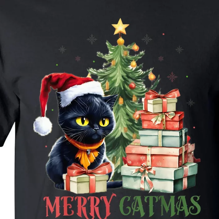 Merry Catmas Cat Christmas Tree Kid Girls Boy Meowy Catmas Tall T-Shirt