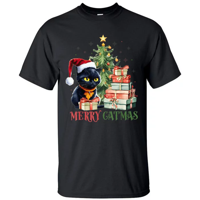 Merry Catmas Cat Christmas Tree Kid Girls Boy Meowy Catmas Tall T-Shirt