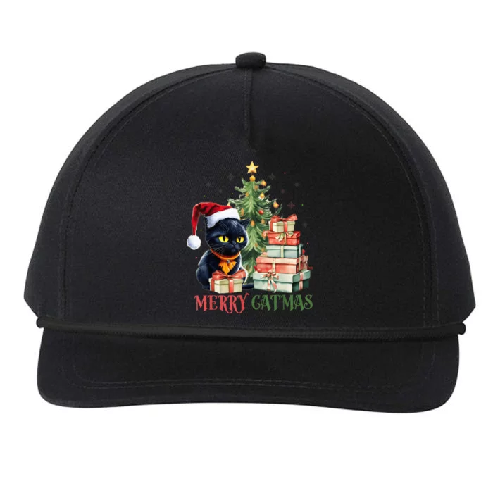 Merry Catmas Cat Christmas Tree Kid Girls Boy Meowy Catmas Snapback Five-Panel Rope Hat