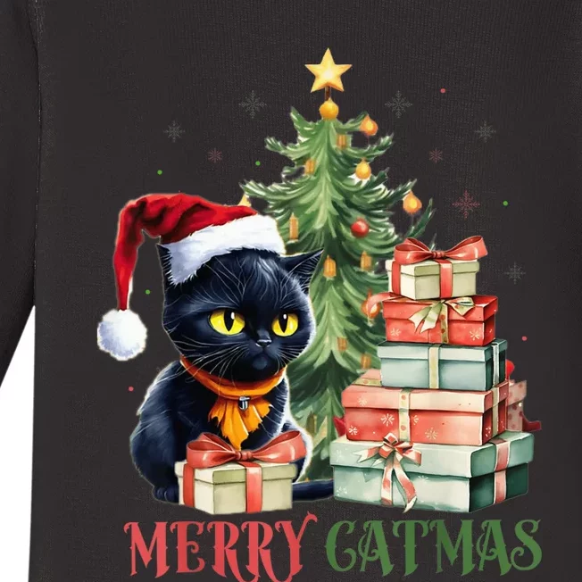 Merry Catmas Cat Christmas Tree Kid Girls Boy Meowy Catmas Baby Long Sleeve Bodysuit