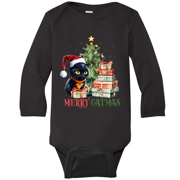 Merry Catmas Cat Christmas Tree Kid Girls Boy Meowy Catmas Baby Long Sleeve Bodysuit