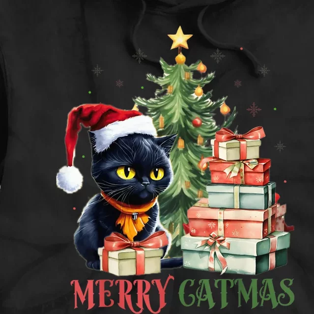 Merry Catmas Cat Christmas Tree Kid Girls Boy Meowy Catmas Tie Dye Hoodie