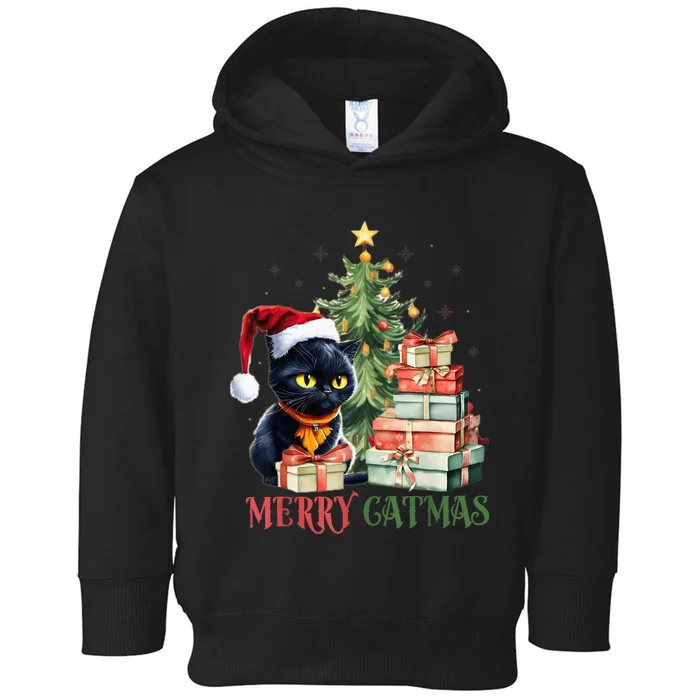 Merry Catmas Cat Christmas Tree Kid Girls Boy Meowy Catmas Toddler Hoodie